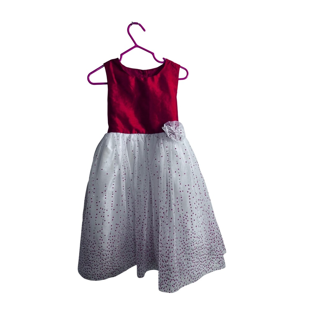 Holiday Editions Party Dress 4T Red White Glitter Tulle Satin Toddler Girls
